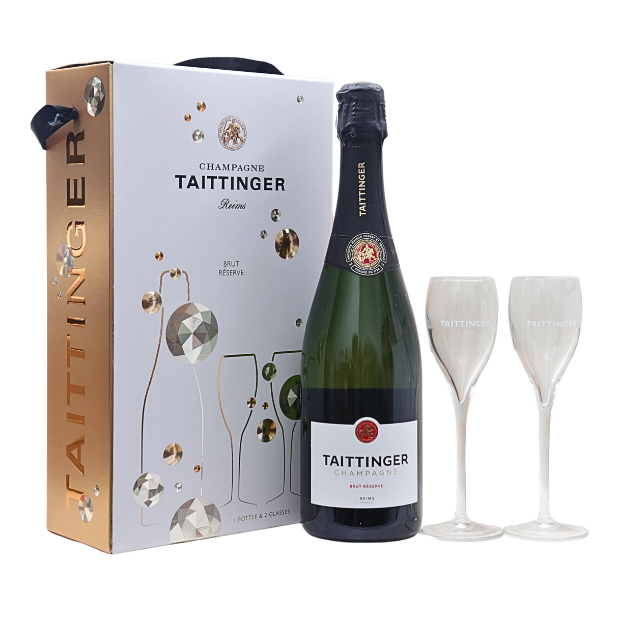 Taittinger Brut Reserve N.V. Gift Pack with 2 Glasses